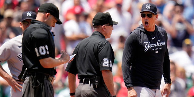 Aaron Boone yells at umpire