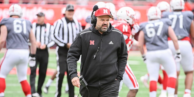 Matt Rhule coaches during a Nebraska game