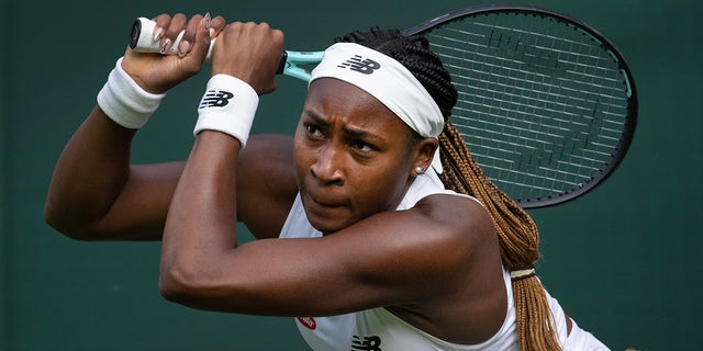 Coco Gauff swings racket