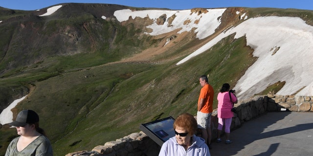 Part of the remaining snowpack is seen at a high elevation in Rocky Mountain National Park