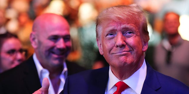 Donald Trump with thumbs up at UFC 290