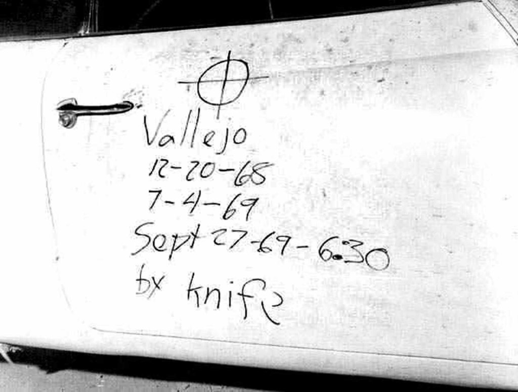 The Zodiac marked the previous murders on the car door of Bryan Hartnell at Lake Berryessa.