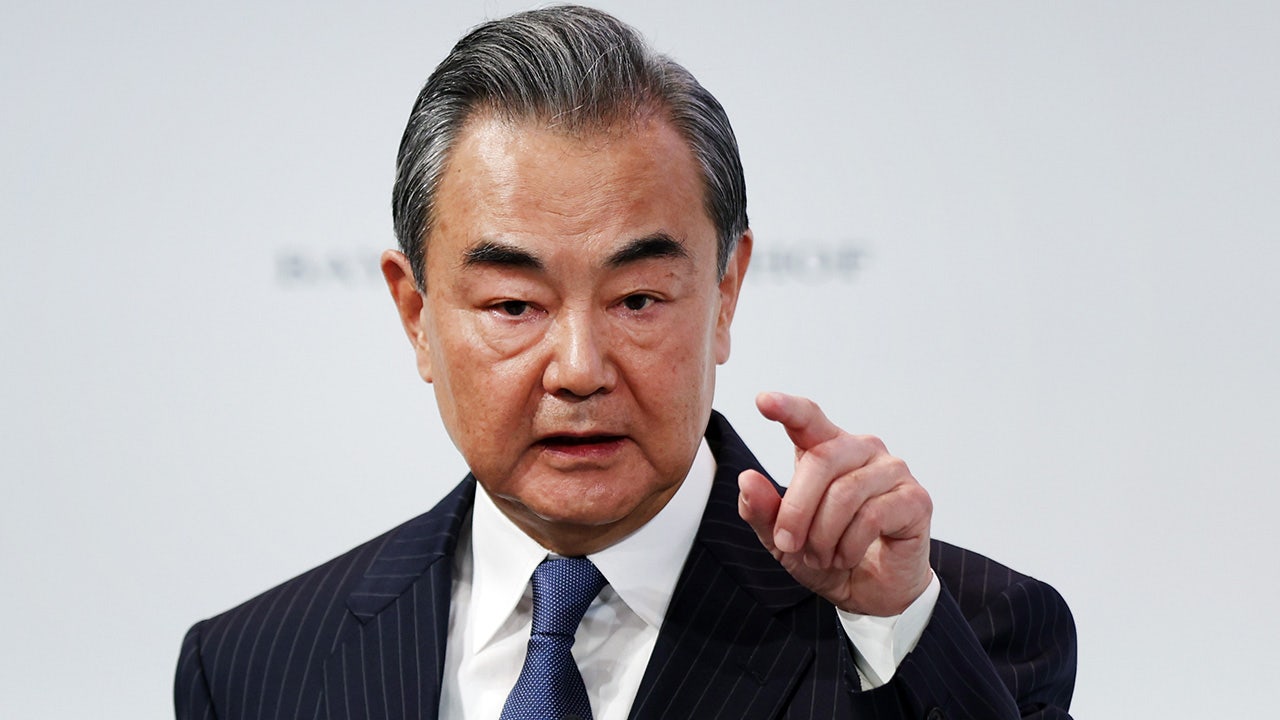 Wang Yi seen during Germany press conference