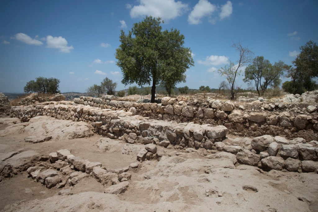The remains of what is thought to be King David's palace, one of two royal public buildings that were found during archaeological excavation in what is believed to be the Kingdom of Judah of the tenth century BCE, are seen on July 18, 2013 in Khirbet Qeiyafa, Israel. The findings were uncovered this past year by researchers at the Hebrew University and the Israel Antiquities Authority. One of the buildings is identified by the researchers, Professor Yossi Garfinkel of the Hebrew University and Saar Ganor of the Israel Antiquities Authority, as David's palace, and the other structure as a royal storeroom.