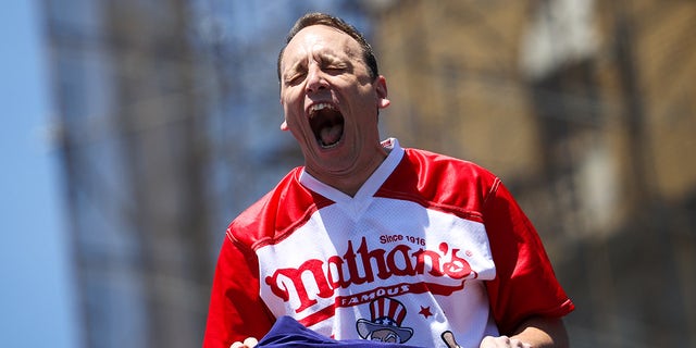 Joey Chestnut celebrates