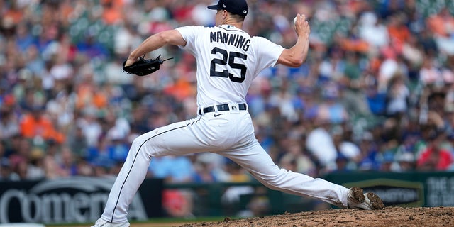 Detroit Tigers pitcher Matt Manning throws during a game