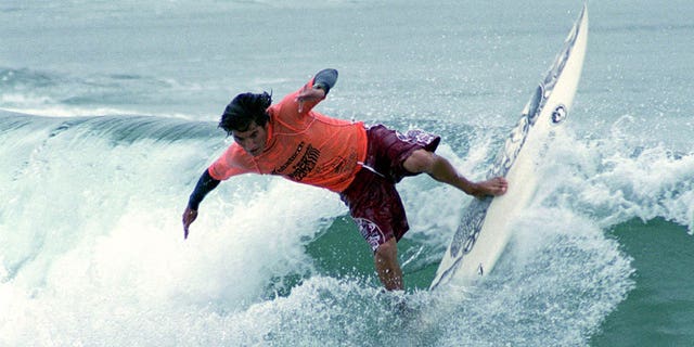 American surfer Mikala Jones during competition in 2000