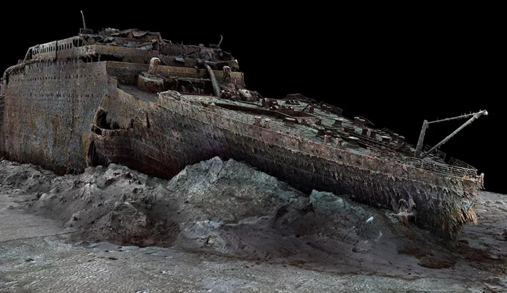 The first full-sized digital scan of the Titanic, which lies 3,800m (12,500ft) down in the Atlantic, created using deep-sea mapping.