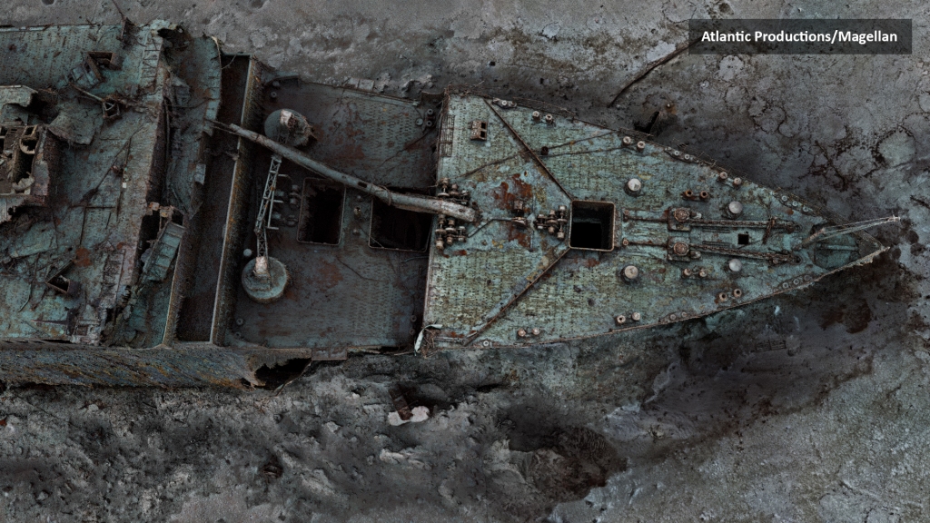 Digital scan of the Titanic wreck site, created using deep-sea mapping.