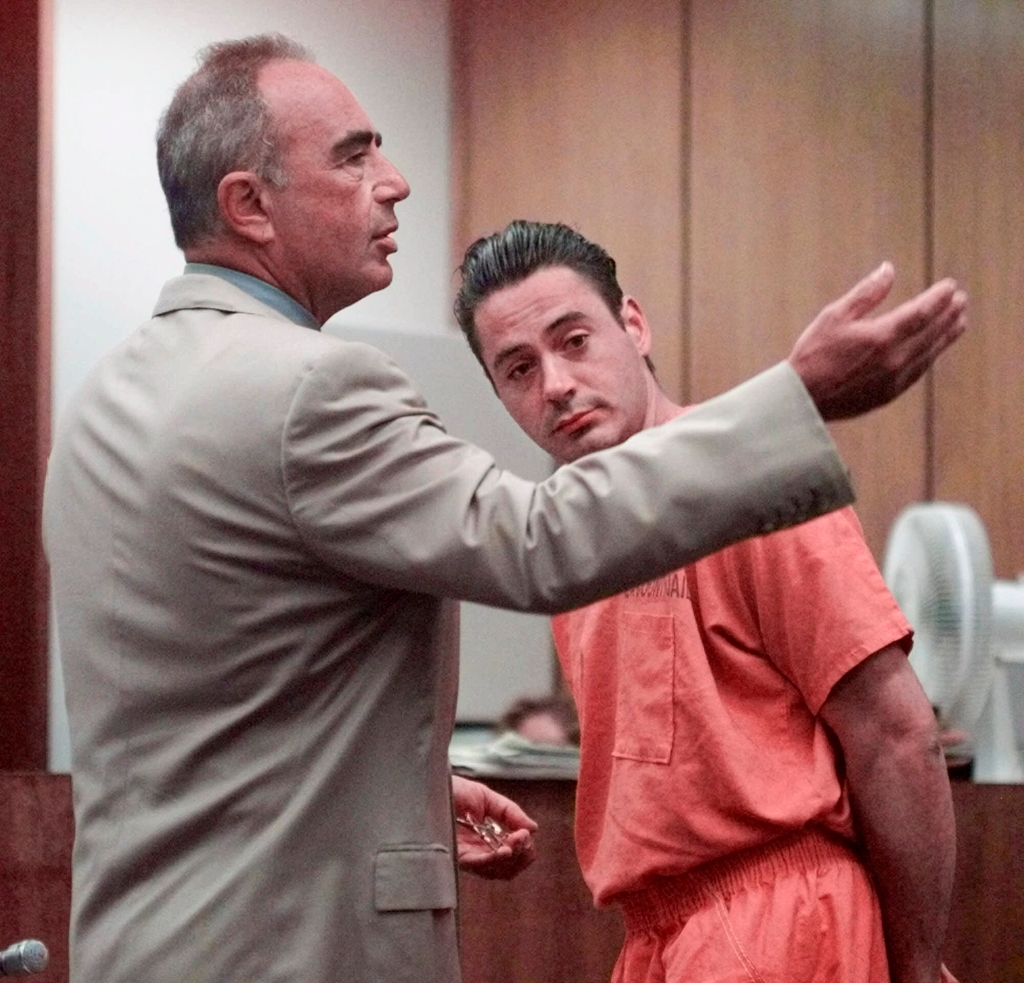 Robert Downey Jr in court for his time in prison in 1999. 