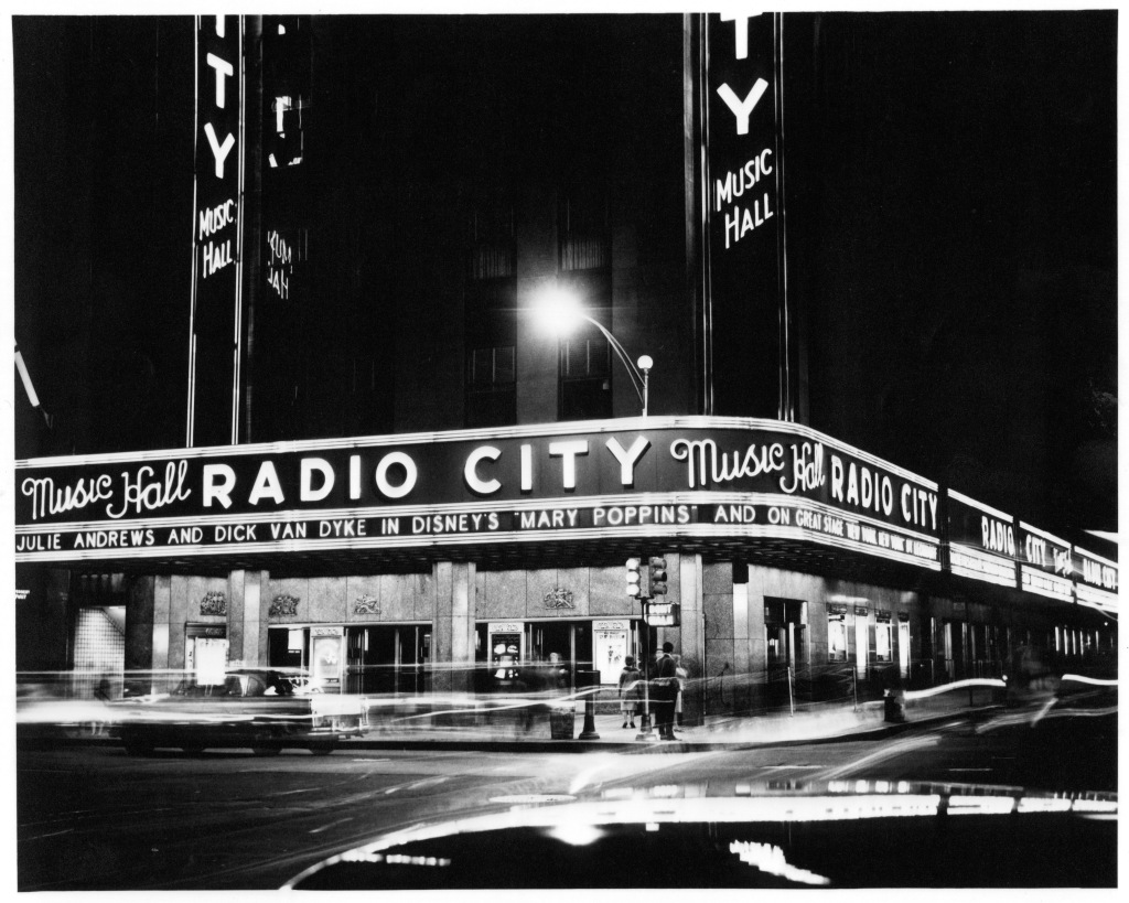 A night view of the iconic Radio City Music Hall in 1955. 