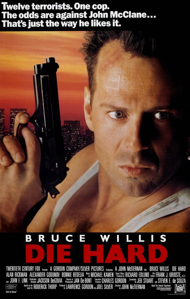 "Die Hard" movie poster with Bruce Willis holding a gun