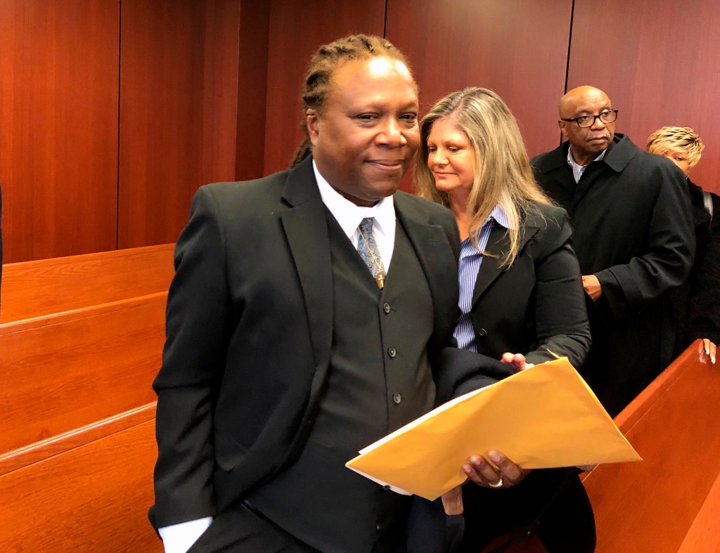 Aretha Franklin's son Ted White leaves a courtroom in Pontiac, Mich., Tuesday, March 3, 2020.