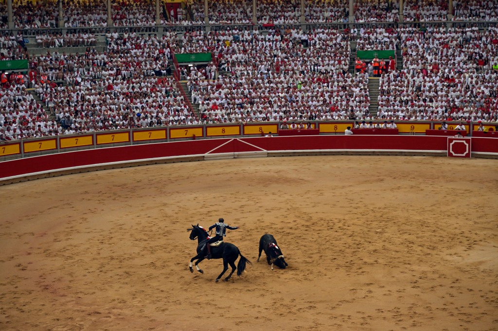 A professional bullfighter performing at the festival.