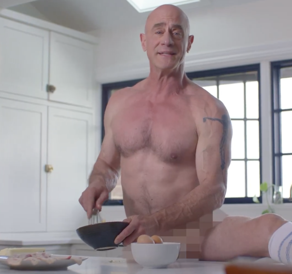 Actor Christopher Meloni, 62, posing nude in an Instagram fashion ad for Tommie Copper socks. 