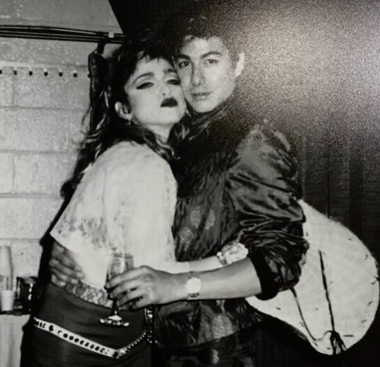 Madonna with guitarist Paul Pesco at the start of her career in the early 1980s.