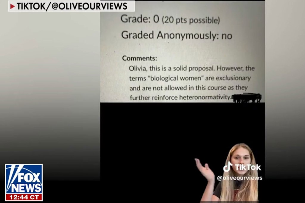 The reprimand was issued on June 14 by the head of the Department of Womenâs, Gender, and Sexuality Studies at UC, to penalize gender studies professor Melanie Nipper after she failed student Olivia Krolczyk's assignment for citing biological science.