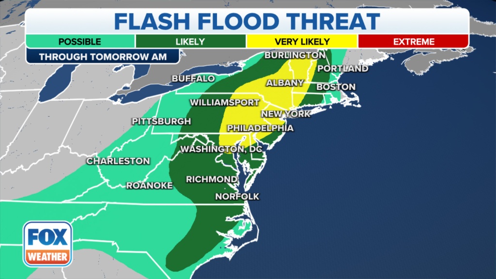The flash flood threat through Monday morning.