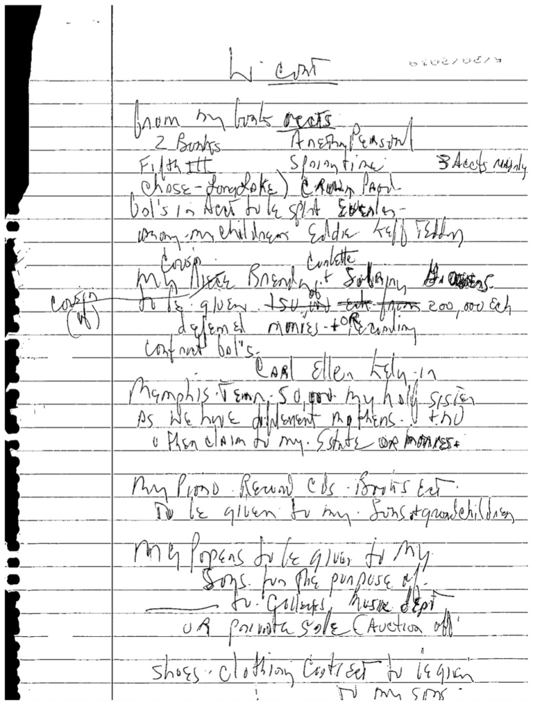 The handwritten document from 2014.