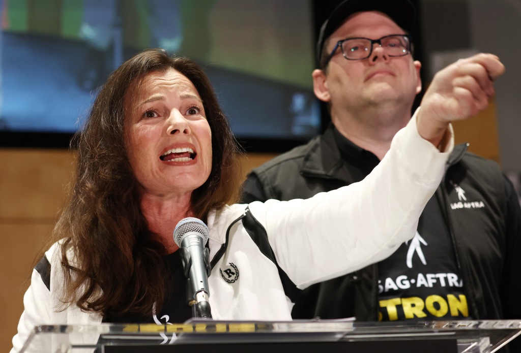 SAG-AFTRA President Fran Drescher recently spoke at a press conference announcing a strike against Hollywood studios on July 13, 2023 in Los Angeles, California. 