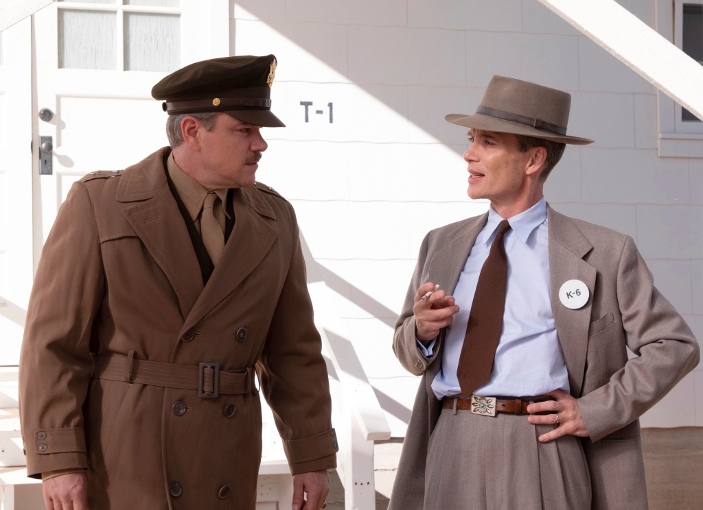 Lieutenant General Leslie Groves (Matt Damon) and J. Robert Oppenheimer (Cillian Murphy) in "Oppenheimer."