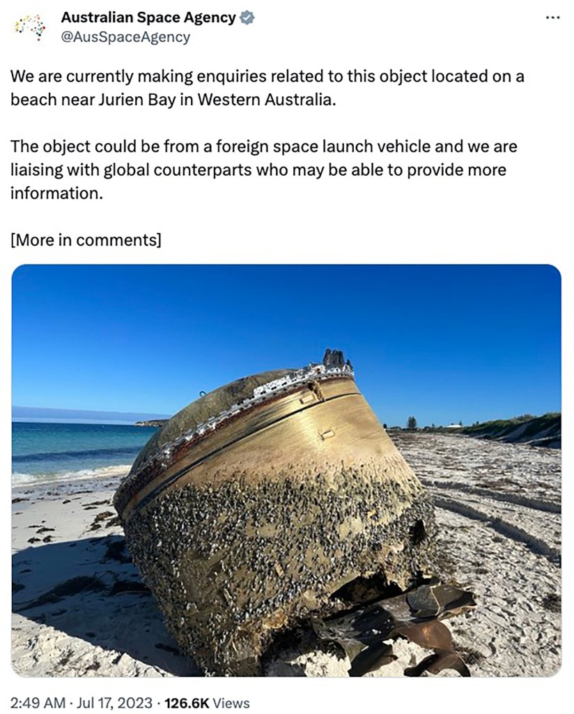 The Australian Space Agency's Tweet regarding the object.