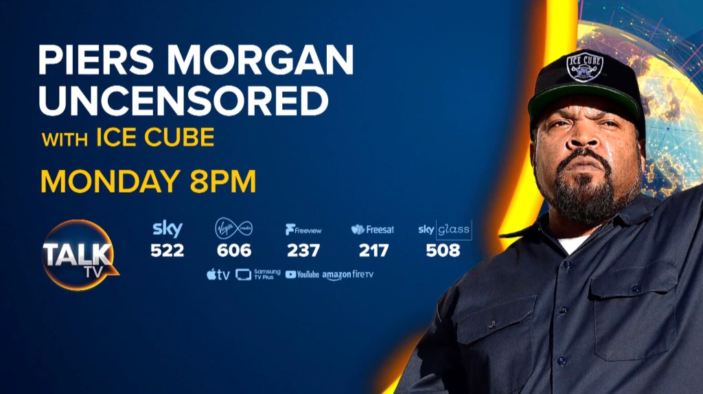 An ad for Piers Morgan's show, with Ice Cube's face. 