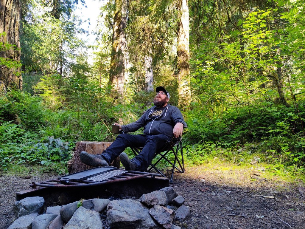 Christensen had been camping with his friends when he set off on a solo hike with his pup. 