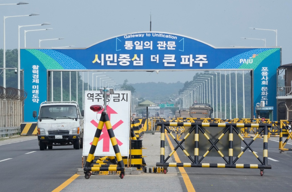 Barricades are placed near the Unification Bridge, which leads to the Panmunjom in the Demilitarized Zone.