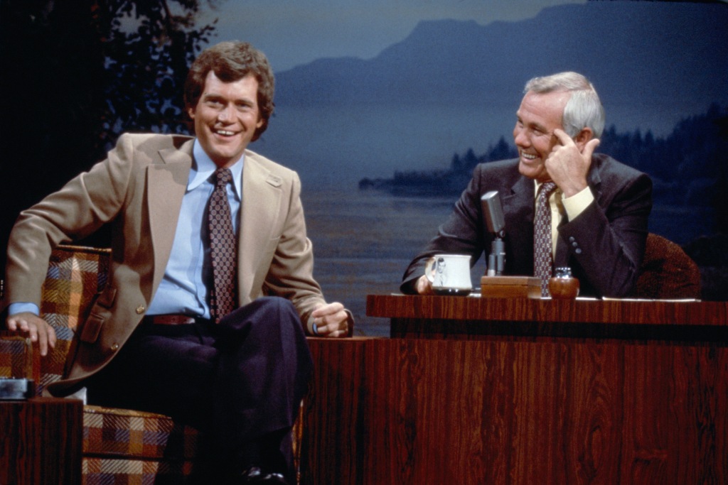 David Letterman being interviewed by Johnny Carson