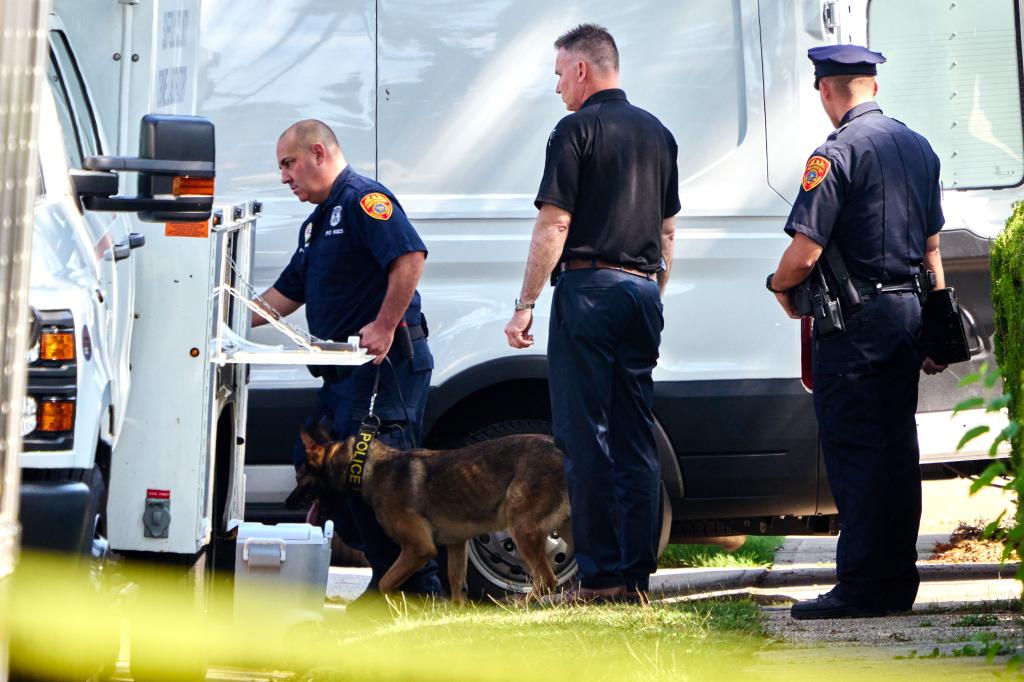 A member of the K-9 unit used a dog to search the home of Gilgo Beach murders suspect Rex Heuermann on Sunday, July 23, 2023
