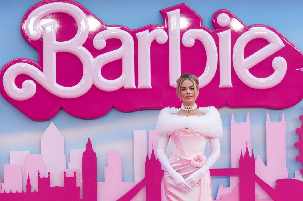 Margot Robbie attends the European premiere of "Barbie" in London.