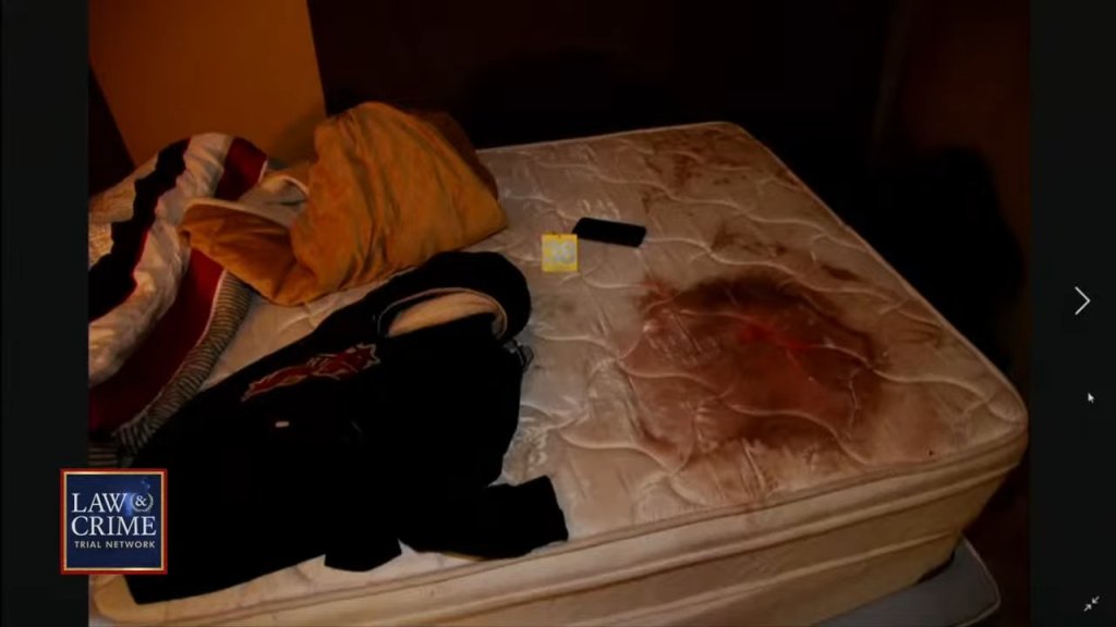 The bloodied mattress discovered in the basement near where Thyrion's body was found cut to pieces and mutilated 