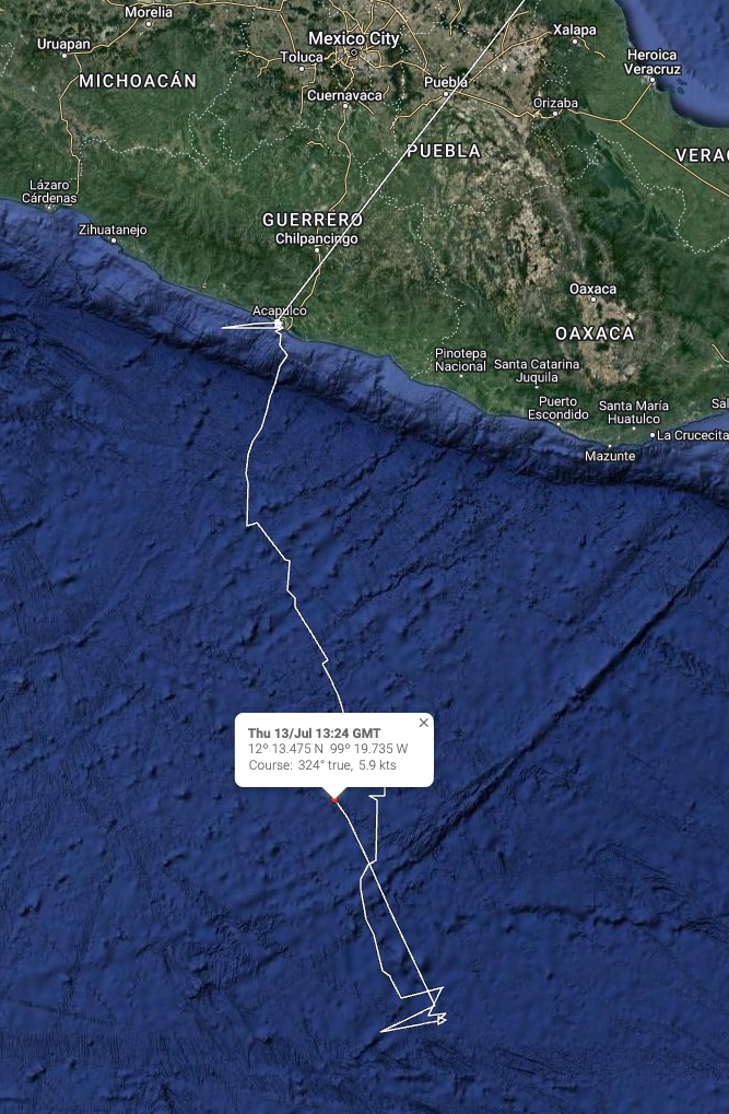 Defiance's boat tracker showing the boat 200 miles off the coast of Mexico. 