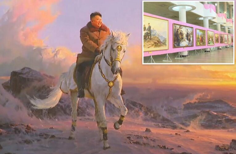 North Korea unveils propaganda art exhibit with painting of Kim Jong Un riding horseback