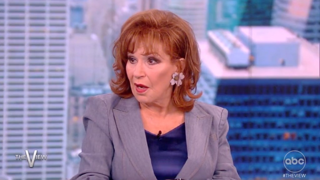 Joy Behar on the View today July 27, 2023, in the non swivel high chairs