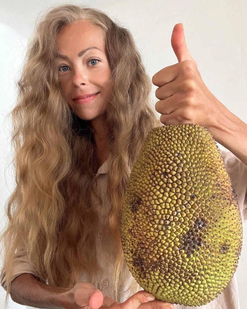 Samsonova with a jackfruit.