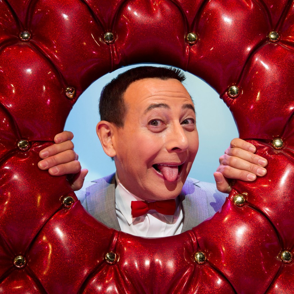 Paul Reubens, in character as Pee-wee Herman, poses on stage after a 2010 performance of "The Pee-wee Herman Show" on Broadway in New York. 