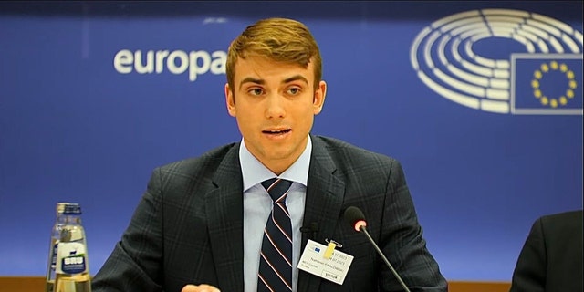 Nathaniel Pawlowski speaking to EU Parliament