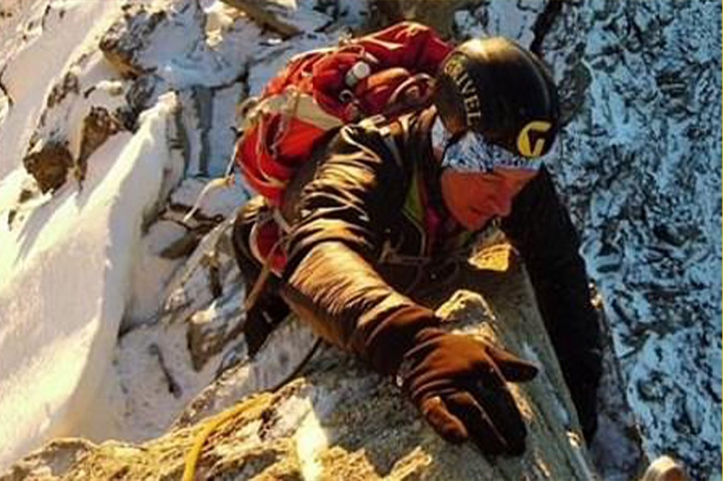 Sands is pictured climbing to the peak of the Weisshorn mountain in the Swiss Alps.