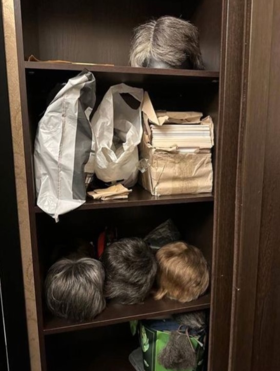 A collection of assorted wigs was found during the raid.