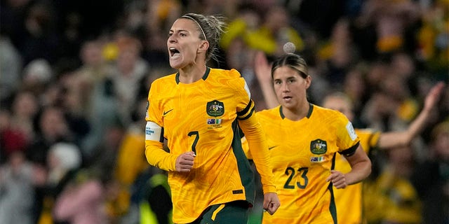 Steph Catley celebrates