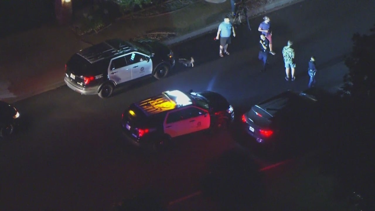 LAPD police cars at California grad party shooting scene