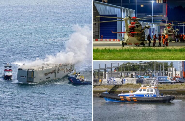 Ship carrying 3,000 cars ablaze off Dutch coast, crew member dead