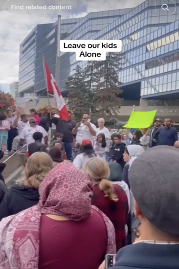 Muslims protest in Calgary against gender ideology in K-12 education. 
