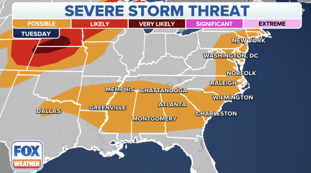 The severe thunderstorm risk on Tuesday, July 4, 2023.
