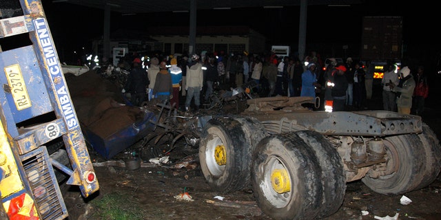 A view of the wreckage from an accident that killed at least 51 people in Kenya