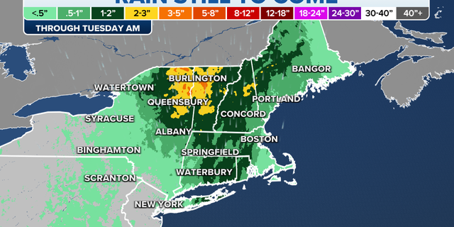 Rainfall forecast for northeast US