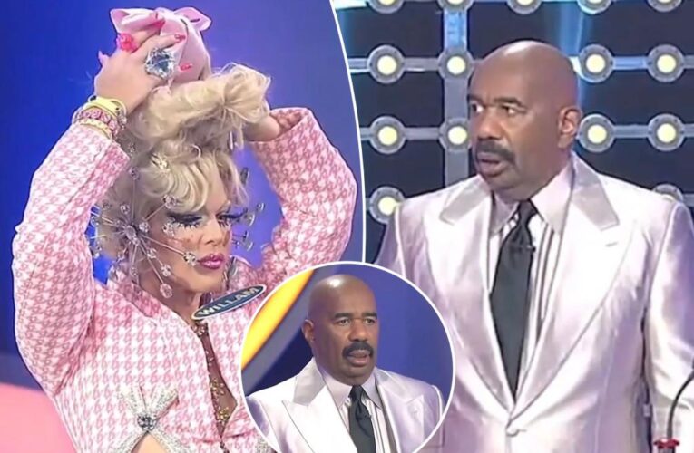 Steve Harvey horrified as drag queen ‘Celebrity Family Feud’ guest pulls banana from her hair