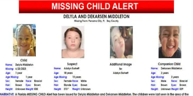 Missing child alert for two-year-old DeKarsen Middleton, and one-year-old Delyla Middleton